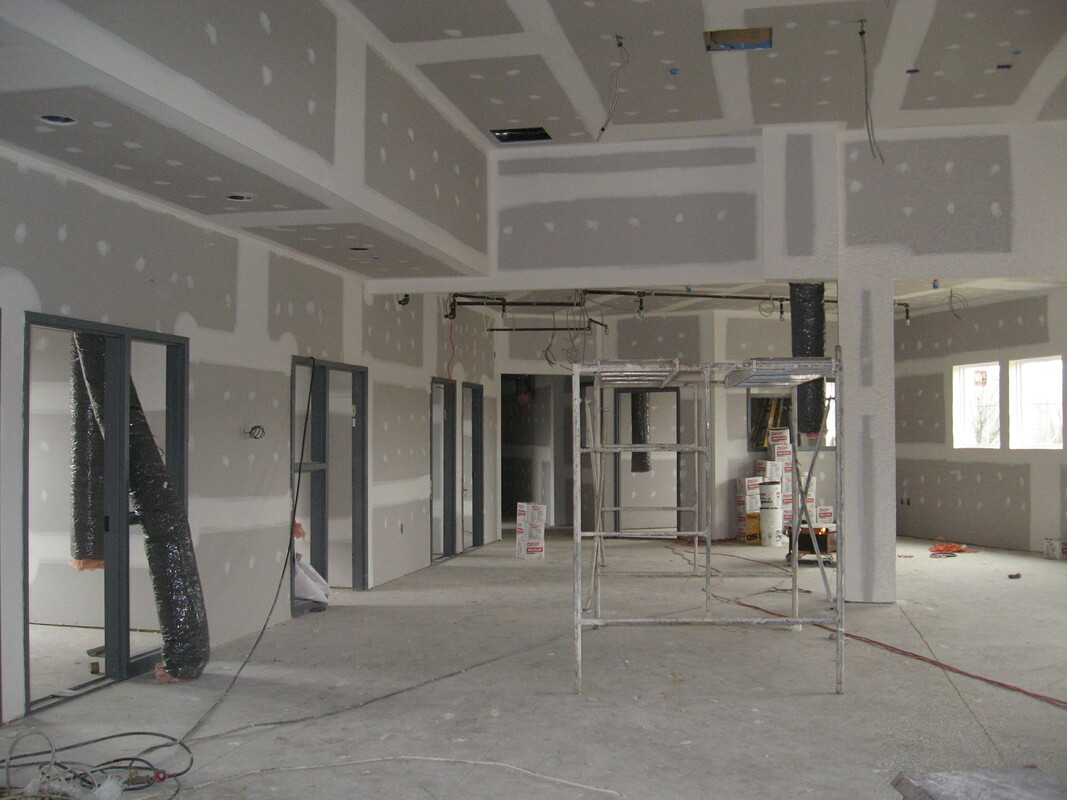 Drywall work inside the shelter